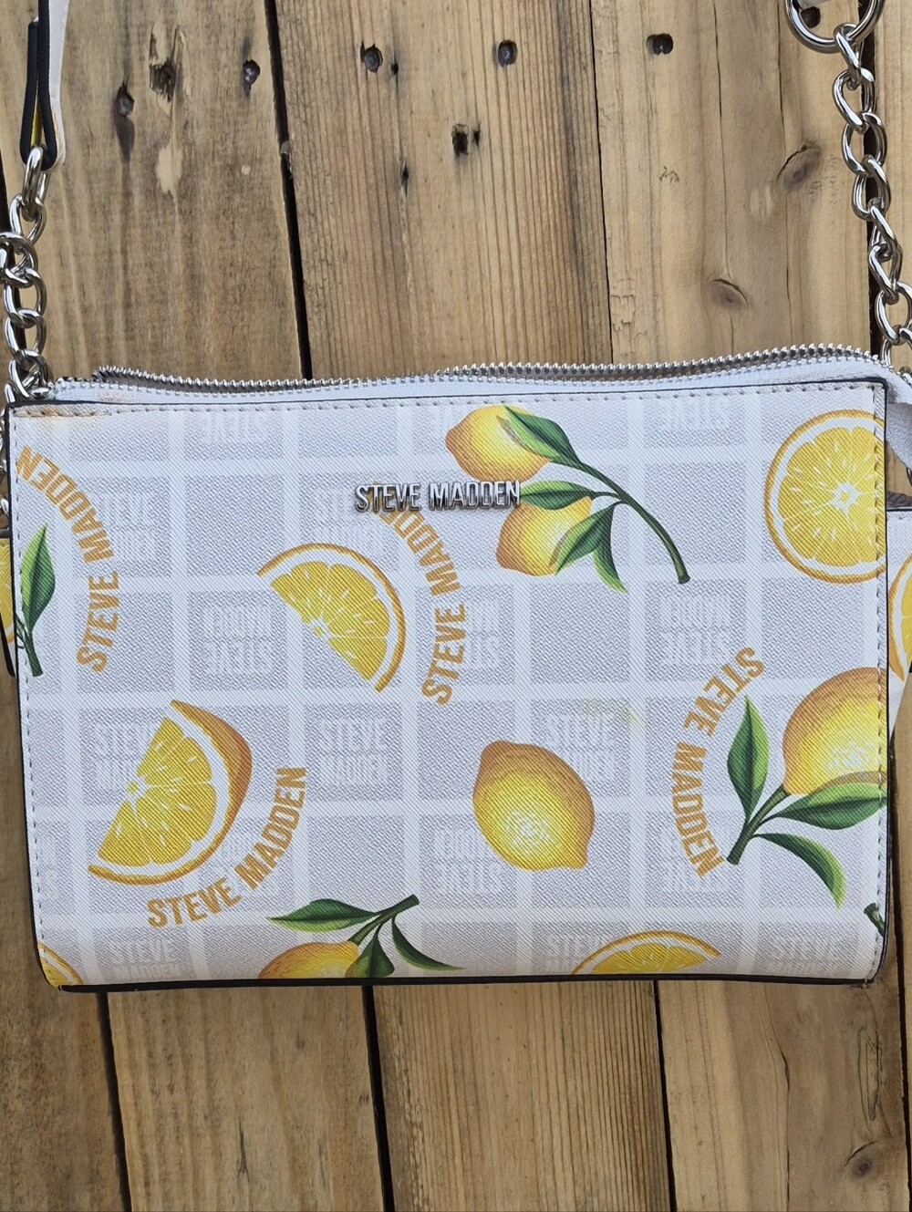 Steve Madden White Lemon-Print Crossbody Purse